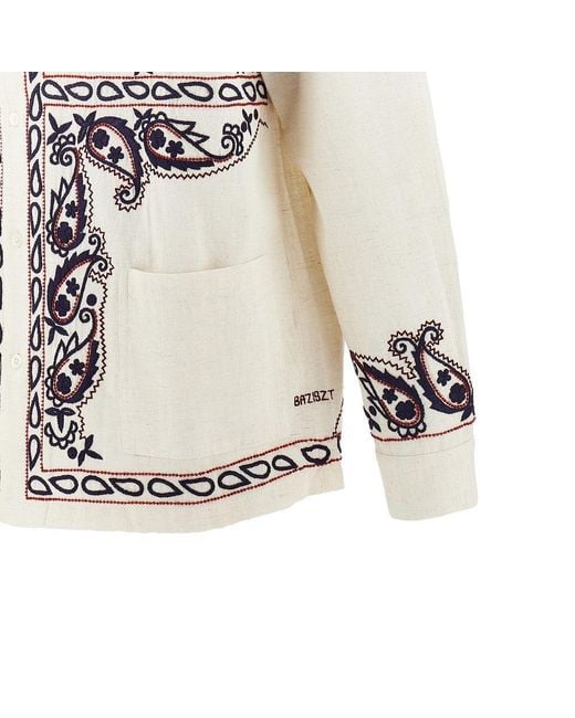BAZISZT White 'Memento' Embroidered Silk Shirt for men