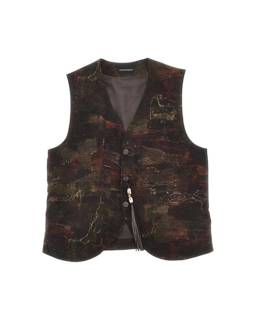 Emporio Armani Brown Printed Cupro Vest for men
