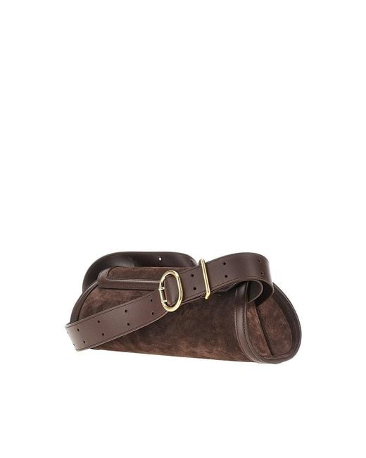 Jil Sander Brown Suede Leather Small Cannolo Bag