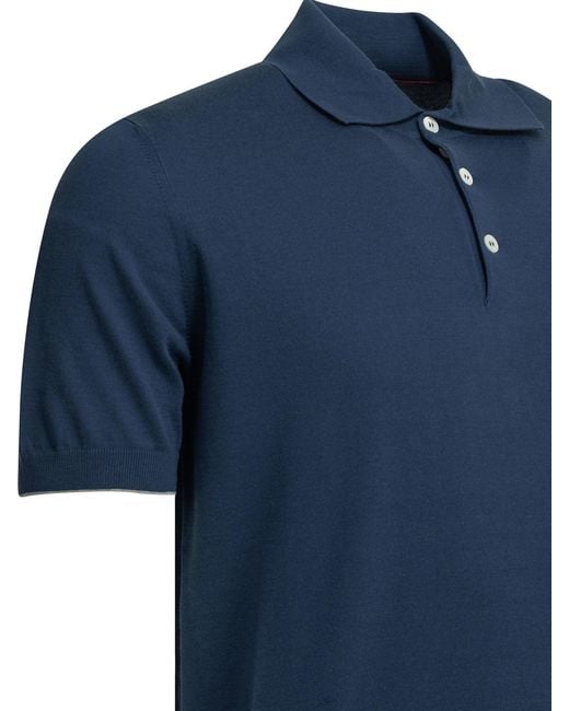 Brunello Cucinelli Blue Polo Shirt With Buttons for men