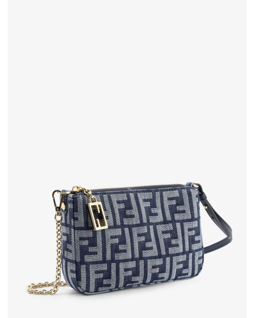 Fendi Blue Baguette Ff Jacquard Fabric Clutch Bag