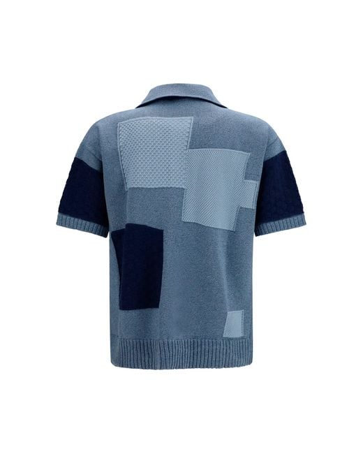 Laneus Blue Short-Sleeve Cardigan Denim for men