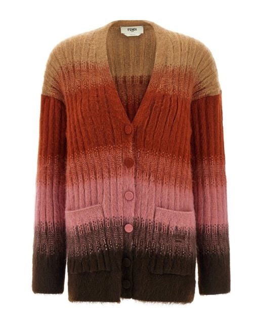 Fendi Red Mohair Wool Cardigan