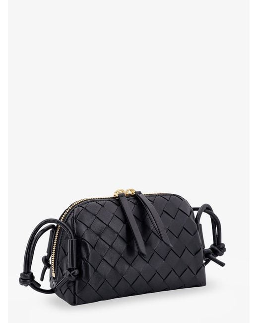 Bottega Veneta Black Leather Shoulder Bag With Intrecciato Motif
