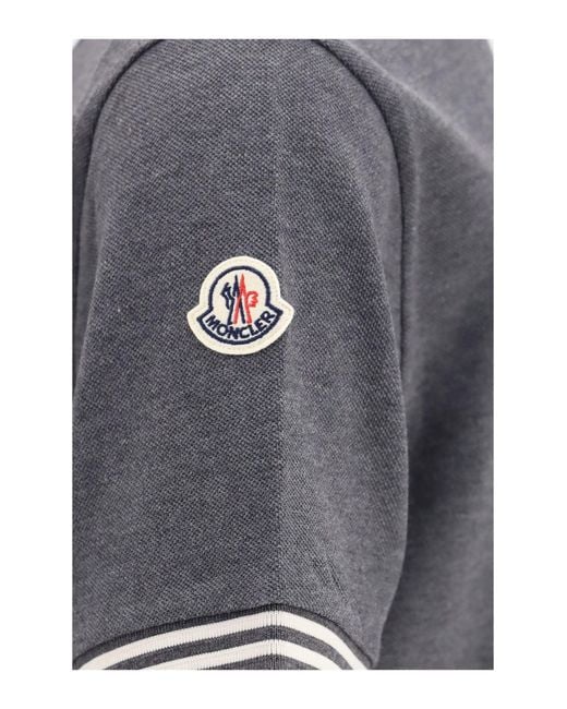 Moncler Gray Cotton Piqué Polo With Striped Trims for men