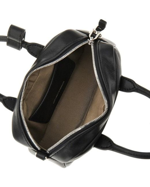 Emporio Armani Black Nappa Leather Mini Bowling Bag