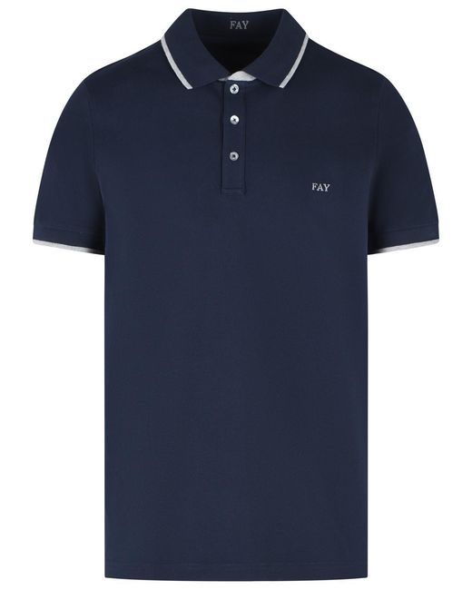 Fay Blue Stretch Cotton Polo Shirt for men