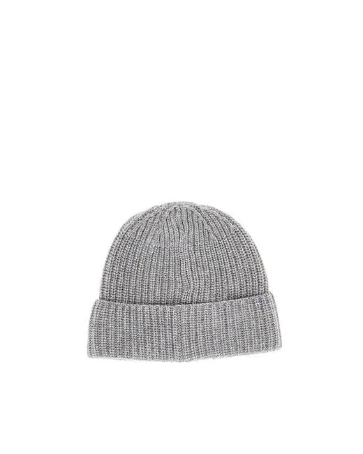 Stone Island Gray Virgin Wool Beanie Hat With Logo Patch for men