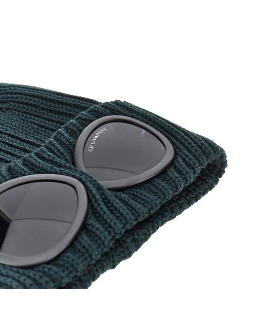 C P Company Green Wool Beanie Hat With Lenses for men
