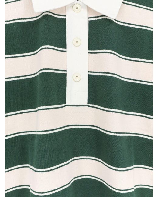 Closed Green Striped Cotton Rugby Polo Shirt