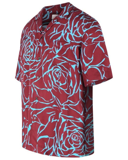 Dries Van Noten Red 'Carltone' Burgundy And Light Viscose Shirt for men