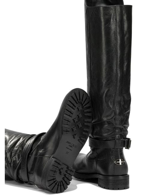 Jimmy Choo Black Biker Knee-High Boots