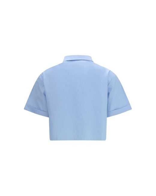 Miu Miu Blue Poplin Shirt With Ruffle Details