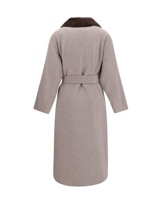 P.A.R.O.S.H. Gray P.A.R.O..H. Wool Coat With Fur Collar And Belt