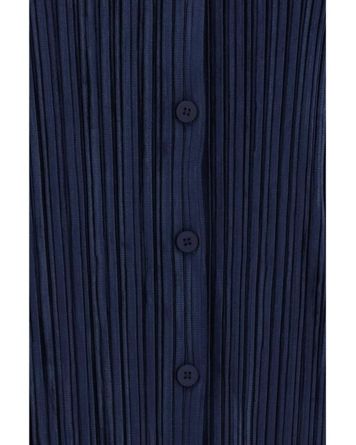 GONGDID DESIGN Blue Fine Striped Velvet-Like Shirt