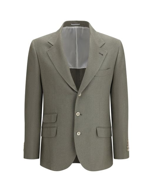 Brunello Cucinelli Gray Single-Breasted Silk And Linen Jacket for men