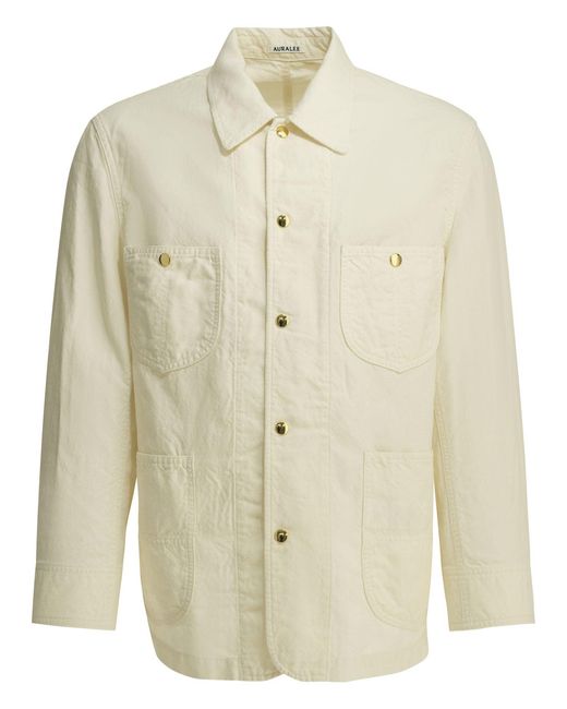 Auralee White Wool And Linen Overshirt Jacket Off for men