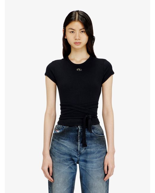 DIESEL Black T-Bunny-Tail-S1 Cotton T-Shirt With Tie Bands