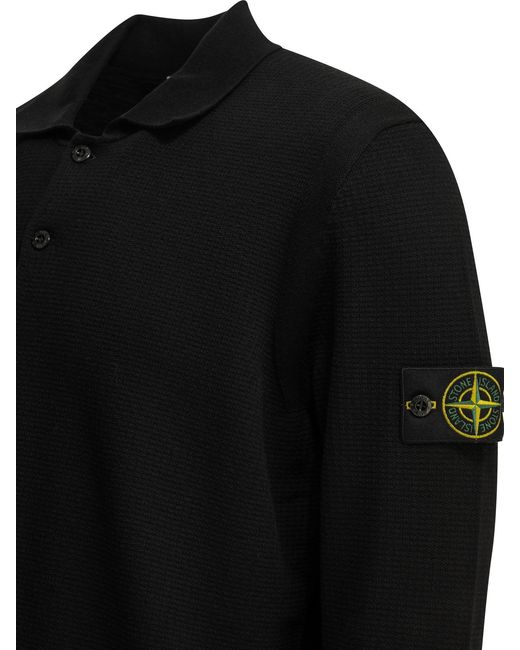 Stone Island Black Long Sleeve Polo Shirt for men
