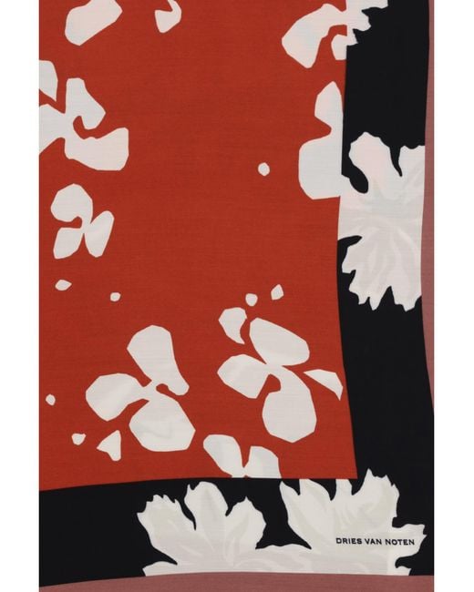 Dries Van Noten Red Printed Viscose Scarf for men