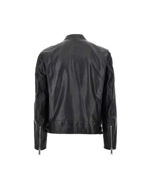 DSquared² Black Leather Biker Jacket for men