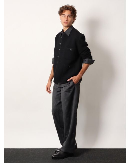 TONYWACK Blue Striped Wool Blend Shirt