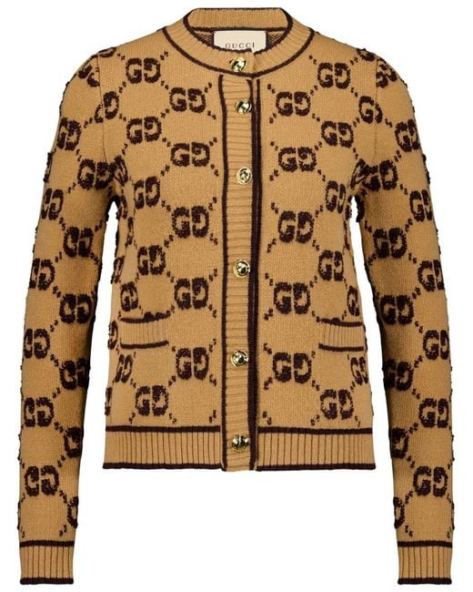 Women's Brown Wool Cardigan With Gg Motif