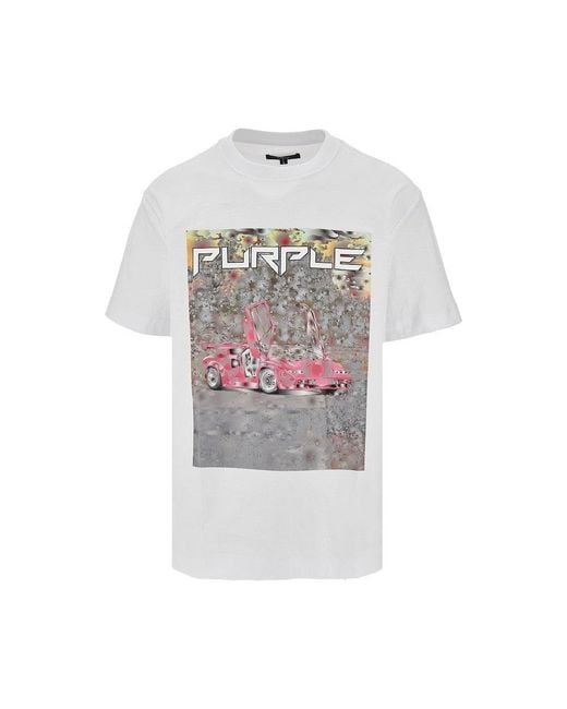 Purple Brand White 'Ditched' Print T-Shirt for men