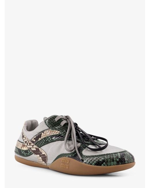 Miu Miu White Gymnasium Technical Fabric And Python-Print Aisley Sneakers