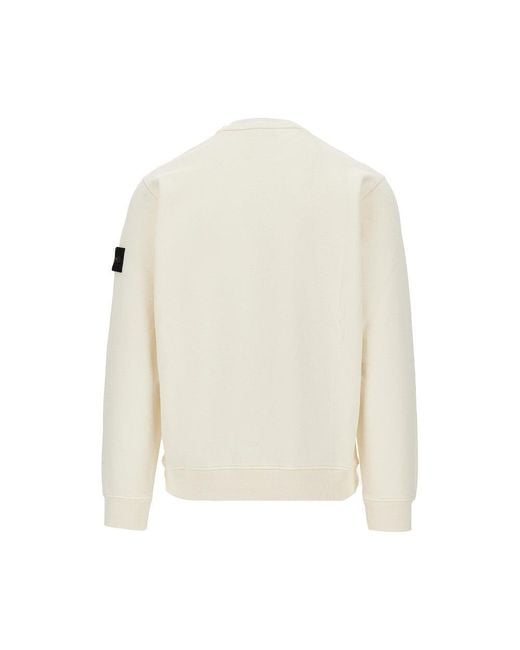 Stone Island White Crewneck Cotton Sweatshirt With Logo Badge for men
