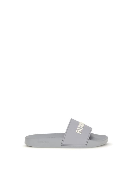 Burberry White Slides Logo