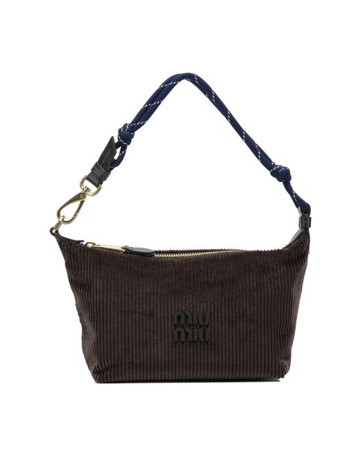 Miu Miu Black Velvet Shoulder Bag With Logo