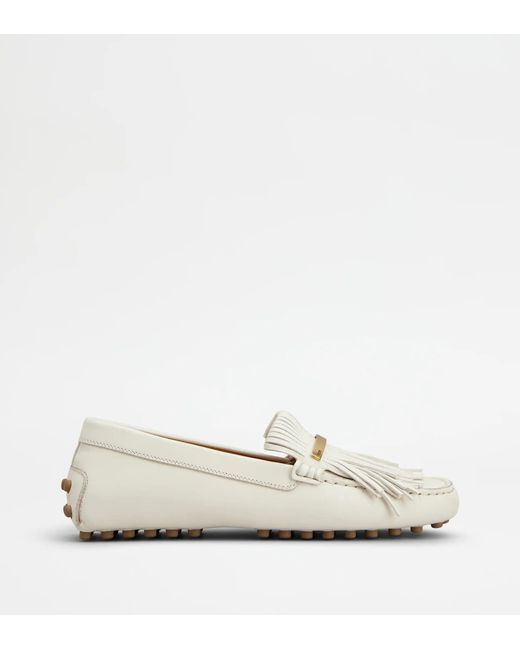 Tod's White "Gommino" Leather Loafers