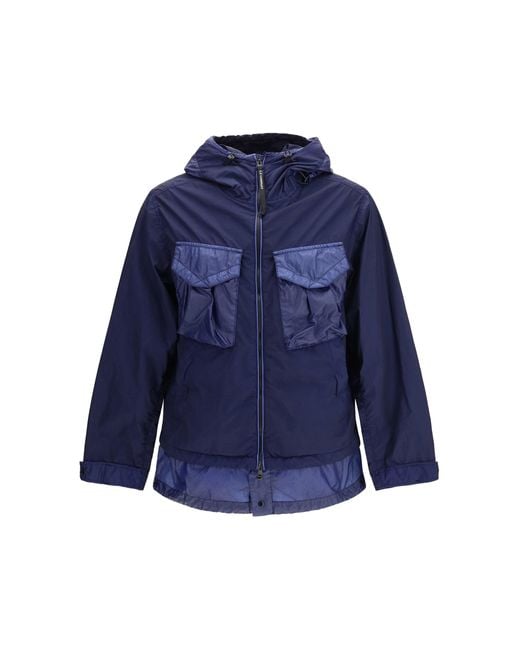 C P Company Blue Bi-Tm Mixed Goggle Jacket for men