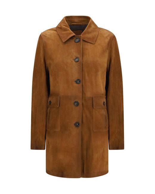 Valstar Brown Suede Long Jacket Tobacco