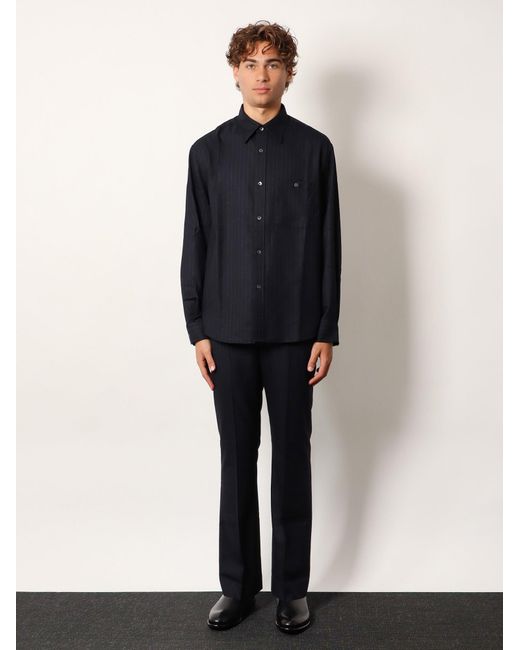 TONYWACK Blue Wool Blend Striped Shirt