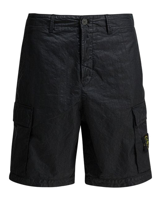 Stone Island Black Wide Fit Cargo Shorts for men