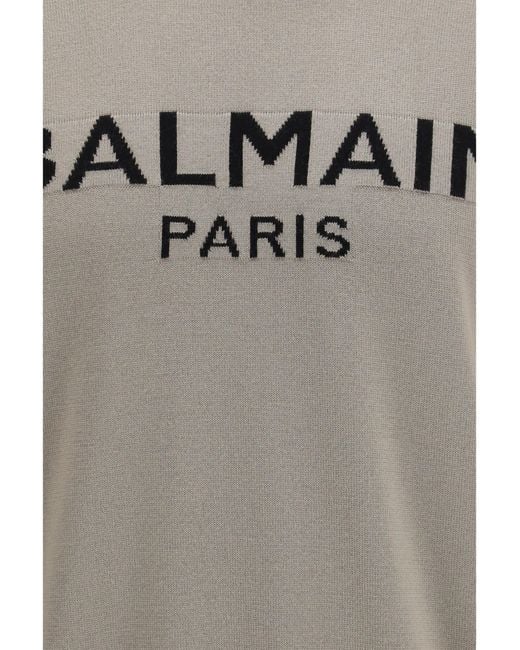 Balmain Gray Crewneck Wool Sweater for men