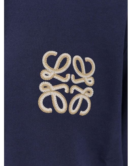 Loewe Blue Cotton Sweatshirt With Anagram Logo Embroidery On The Front for men