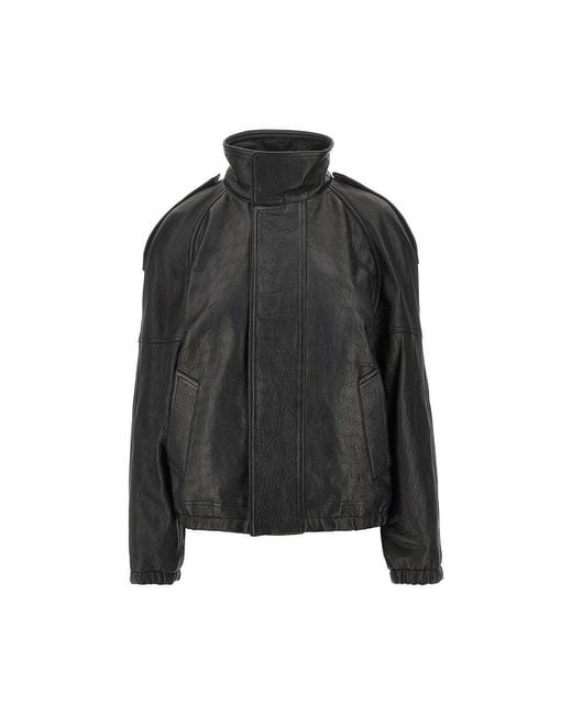 Saint Laurent Black Padded Leather Oversized Jacket