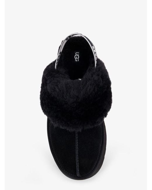 Ugg Black Funkette Suede And Sheepskin Platform Slippers