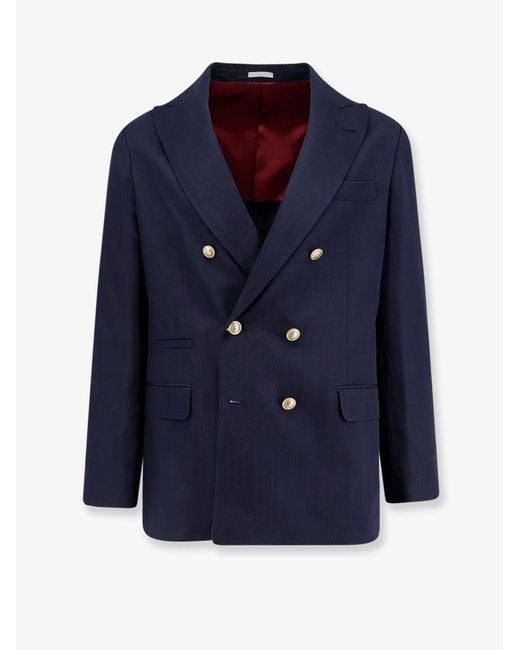 Brunello Cucinelli Blue Silk And Linen Blazer for men