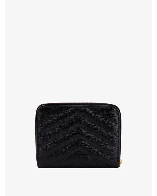 Saint Laurent Black Quilted Leather Wallet With Metal Cassandre Logo
