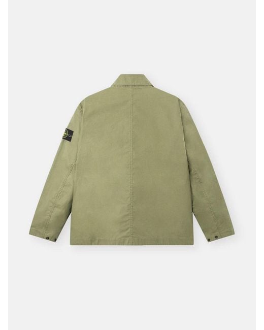 Stone Island Green Coach Jacket With Pigmented Wax Coating for men