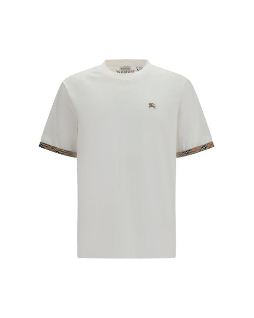 Men's White Cotton T-Shirt With Check Trim