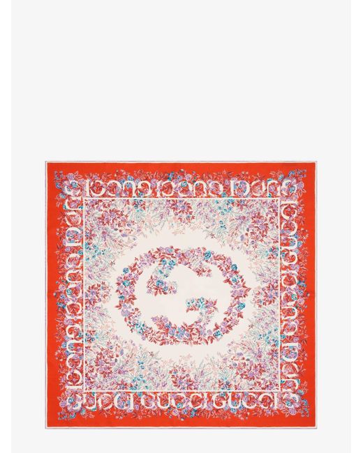 Gucci Red Gg Rose Silk Foulard