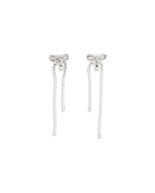 Women's White Crystal Bow And Pearl Drop Earrings
