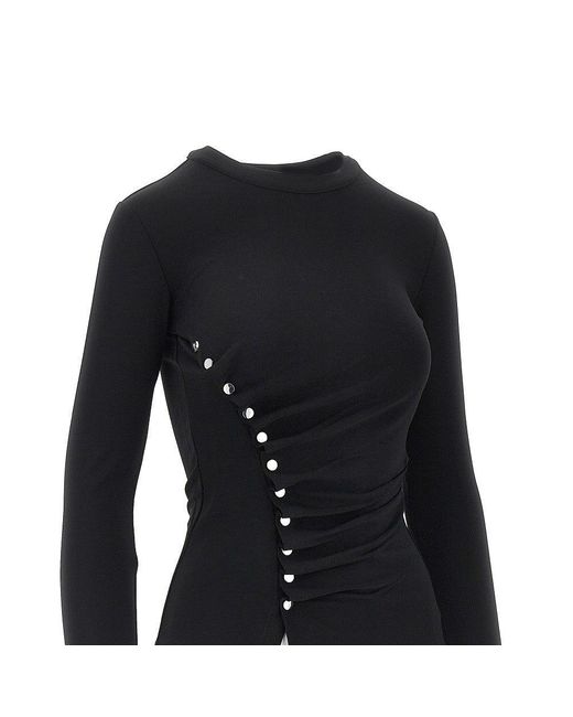 Rabanne Black Draped Jersey Top With Press-Studs
