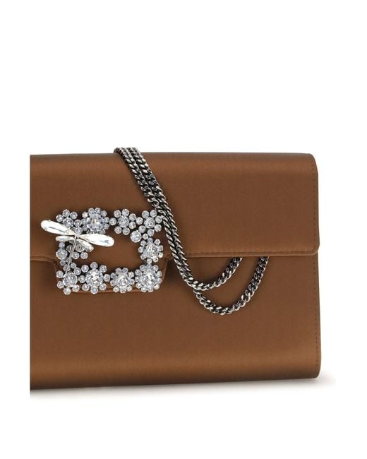 Roger Vivier Brown Efflorescence Satin Clutch