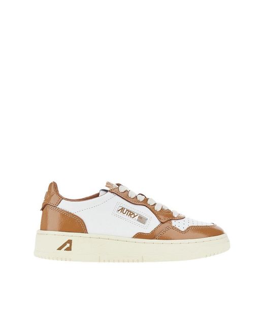 Autry Brown Medalist Low Sneakers With Patent Details